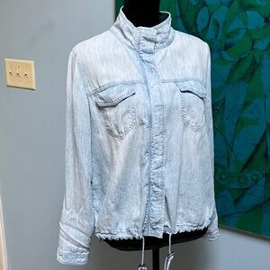 Chico's 2 (sz12) Soft Blue Lightweight Jacket Lyocell Linen Blend Drawstring Hem
